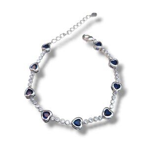 Tennis bracelet heart pave zirconia 7.5" plus extension - Blue